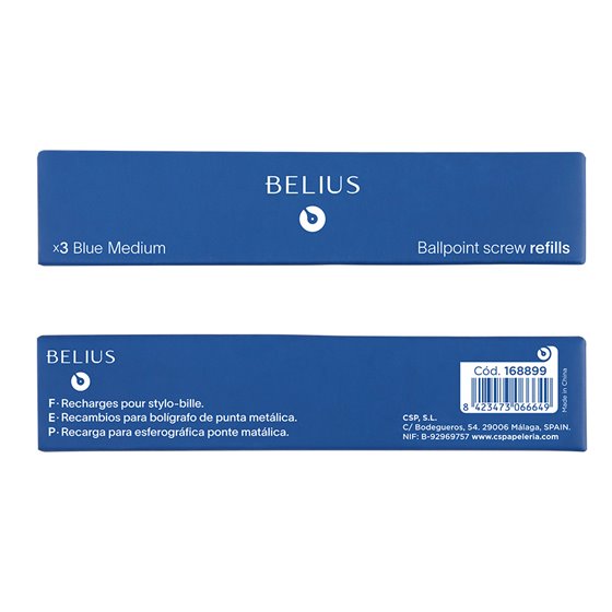 Recambio Boligrafo Belius Azul 0,8 Mm Caja 3 Unidades