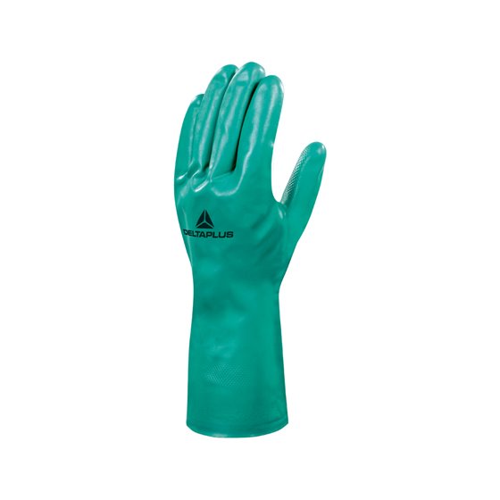 Guantes Deltaplus Tratado En Nitrilo Flocado De Algodon Especial Para Trabajos Con Liquidos Quimicos Talla 9