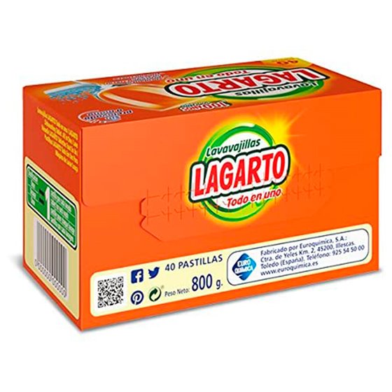 Pastilla Lavavajillas Lagarto Todo En Uno Abrillanta Desincrusta Y Protege Sin Prelavado Caja De 40 Unidades