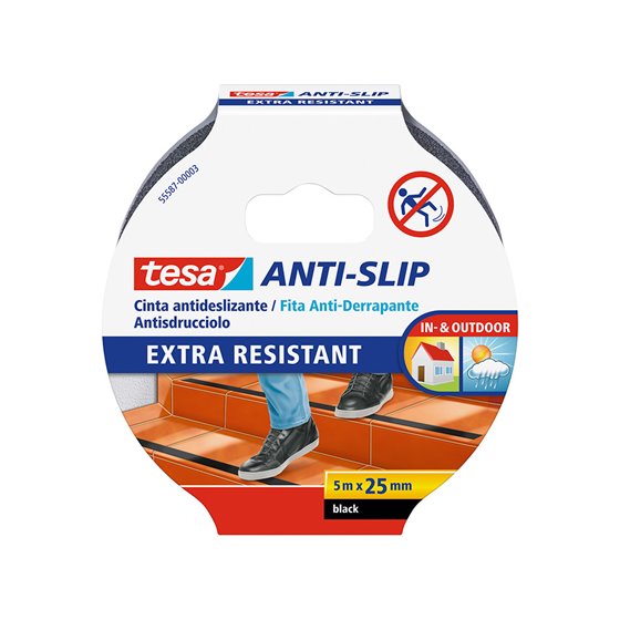 Cinta Antideslizante Adhesiva Tesa Uso Interior / Exterior Color Negro 5 Mt X 25 Mm