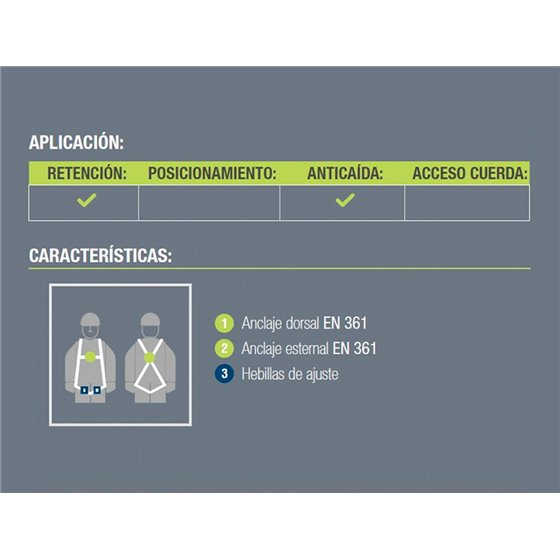 Arnes Anticaidas Faru Dorsal Y Esternal Basico Con Enganche Cincha 45 Mm