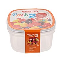 Fiambrera Plasticforte Transparente Tapa Color 2 Litros Pack 2 Unidades