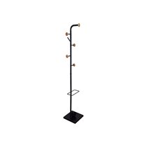 Perchero Metalico Q-Connect Negro Con Detalles De Madera 6 Colgadores Y Paraguero 174X28,5 Cm