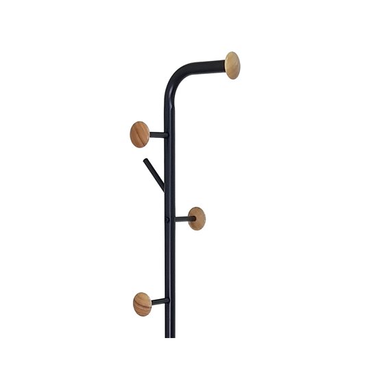 Perchero Metalico Q-Connect Negro Con Detalles De Madera 6 Colgadores Y Paraguero 174X28,5 Cm
