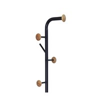 Perchero Metalico Q-Connect Negro Con Detalles De Madera 6 Colgadores Y Paraguero 174X28,5 Cm