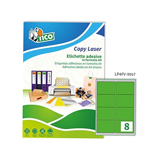 Etiqueta Adhesiva Tico Verde Fluor Permanente Fsc Laser/ Inkjet/Fotocopia 99,1X67,7 Mm Caja De 560 Unidades