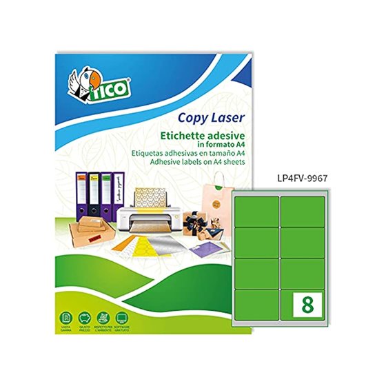Etiqueta Adhesiva Tico Verde Fluor Permanente Fsc Laser/ Inkjet/Fotocopia 99,1X34 Mm Caja De 1120 Unidades
