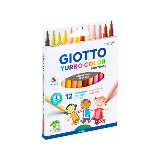 Rotulador Giotto Turbo Color Skin Tones Lavable Punta Bloqueada Caja De 12 Colores Surtidos
