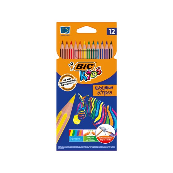 Lapices De Colores Bic Evolution Stripes Caja De 12 Colores Surtidos