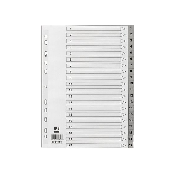 Separador Numerico Q-Connect Plastico 1-20 Juego De 20 Separadores Din A4 Multitaladro
