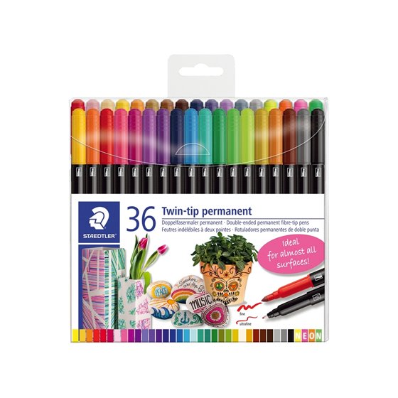 Rotulador Staedtler Permanente Doble Punta 3187 Estuche De 36 Unidades Colores Surtidos