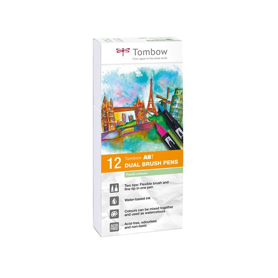 Rotulador Tombow Acuarelable Doble Punta Pincel Colores Pastel Estuche De 12 Unidades Colores Surtidos