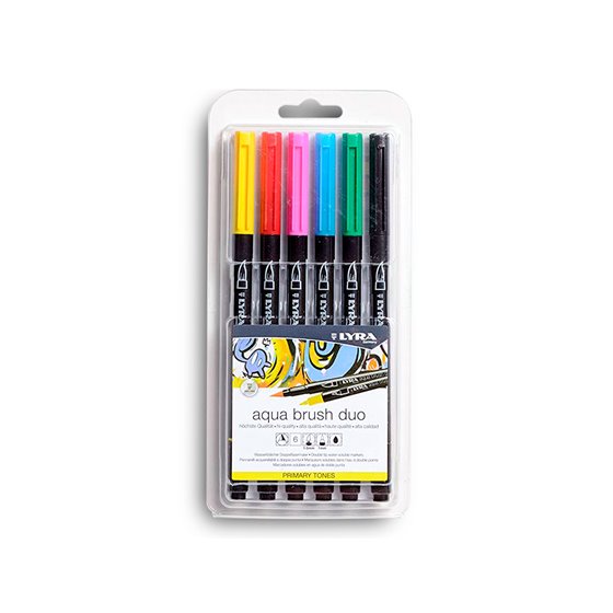 Rotulador Lyra Aqua Brush Acuarelable Doble Punta Y Pincel Tonos Primarios Blister De 6 Unidades