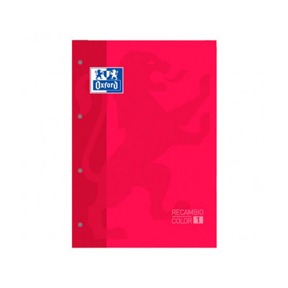 Recambio Color 1 Oxford Din A4+ 80 Hojas 90 Gr Cuadro 5 Mm 4 Taladros Color Rojo