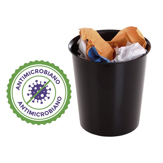 Papelera Plastico Archivo 2000 Antimicrobiana Sanitized Plastico Negro 18 Litros 290X310 Mm