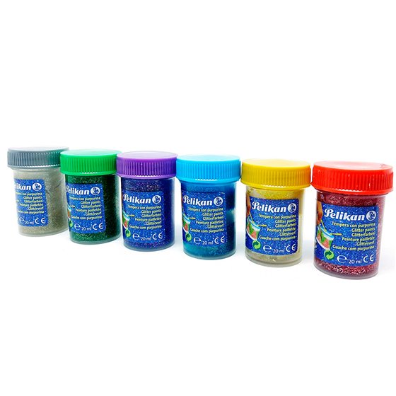 Tempera Pelikan Glitter 20 Ml 942/20S Caja 6 Colores Surtidos + Pincel