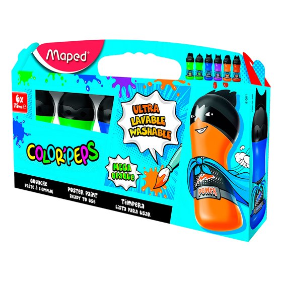 Tempera Maped Color Peps Ultra Lavable Caja De 6 Colores Surtidos Secundarios 75 Ml