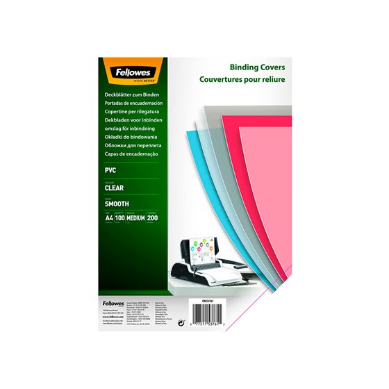 Tapa De Encuadernacion Fellowes Din A3 Pvc Transparente Cristal 200 Micras Pack De 100 Unidades
