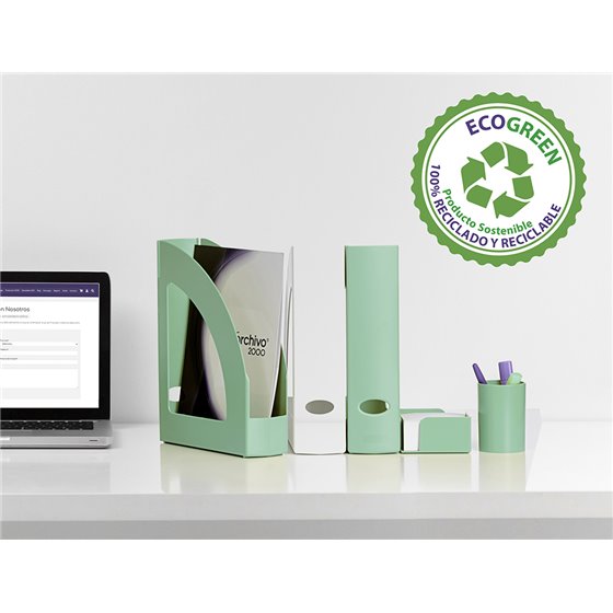 Cubilete Portalapices Archivo 2000 Verde Pastel Opaco Plastico 100% Reciclado Diametro 75 Mm Alto 105 Mm