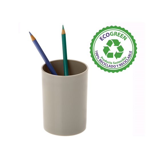 Cubilete Portalapices Archivo 2000 Gris Opaco Plastico 100% Reciclado Diametro 75 Mm Alto 105 Mm