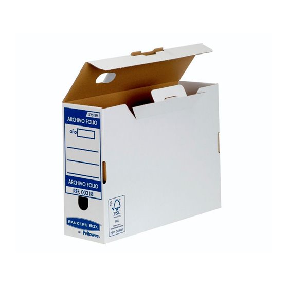Caja Archivo Definitivo Fellowes Folio Carton Reciclado 100% Lomo 100 Mm Montaje Automatico Color Azul