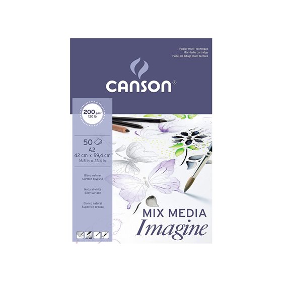 Bloc Dibujo Multitecnicas Canson Imagine Din A2 Encolado Liso 42X59,4 Cm 50 Hojas 200 Gr