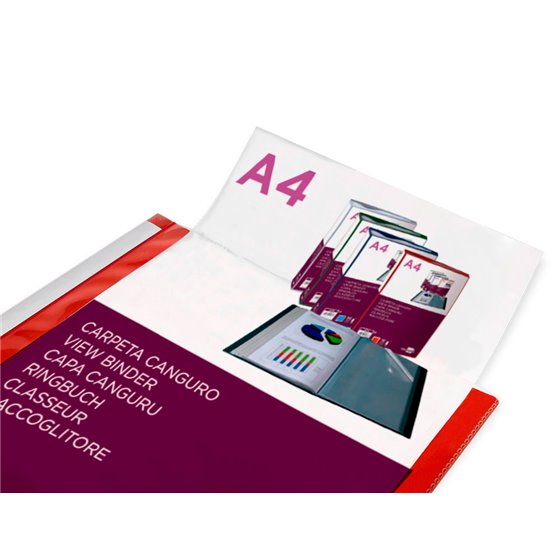 Carpeta Liderpapel 80 Fundas Canguro Pp Din A4 Rojo Translucido Portada Y Lomo Personalizable