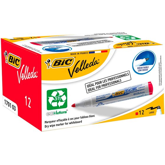 Rotulador Bic Velleda Para Pizarra Rojo Punta Redonda 1,3 Mm