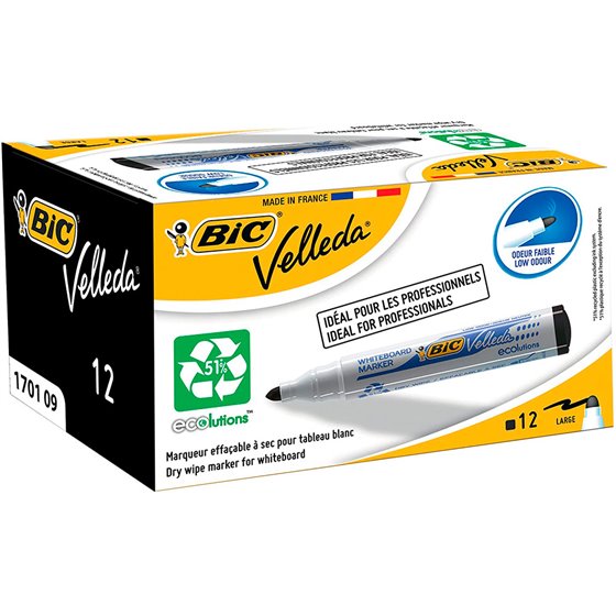 Rotulador Bic Velleda Para Pizarra Negro Punta Redonda 1,3 Mm