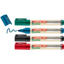 Rotulador Edding 28 Para Pizarra Blanca Ecoline 90% Reciclado Bolsa 4 Colores Surtidos Punta Redonda 1,5-3