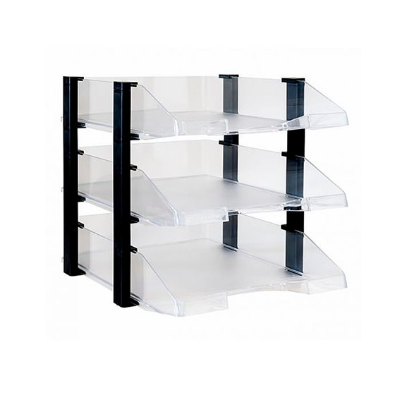 Bandeja Sobremesa Archivo 2000 Plastico Transparente Con Elevadores Negro Conjunto De 3 Bandejas 280X285X350 Mm
