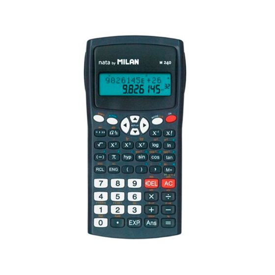 Calculadora Milan Cientifica M240 Black 2 Lineas 240 Funciones 10+2 Digitos Color Negra Con Tapa Color Gris