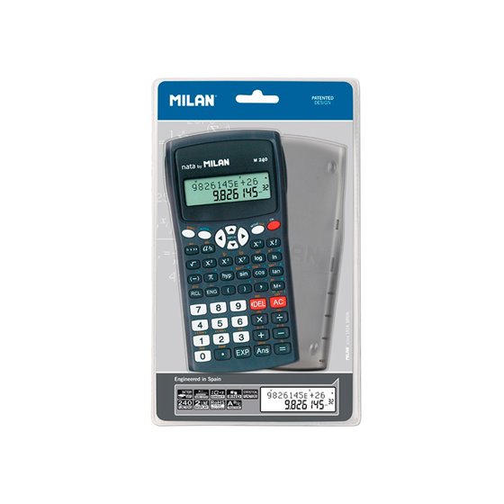 Calculadora Milan Cientifica M240 Black 2 Lineas 240 Funciones 10+2 Digitos Color Negra Con Tapa Color Gris