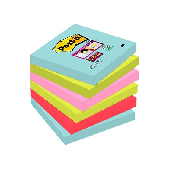 Bloc De Notas Adhesivas Quita Y Pon Post-It Super Sticky 76X76 Mm Con 90 Hojas Pack De 6 Unidades Colores Miami