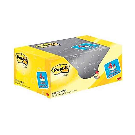 Bloc De Notas Adhesivas Quita Y Pon Post-It Amarillo Canario 76X76 Mm Pack Promocional 16+4 Gratis