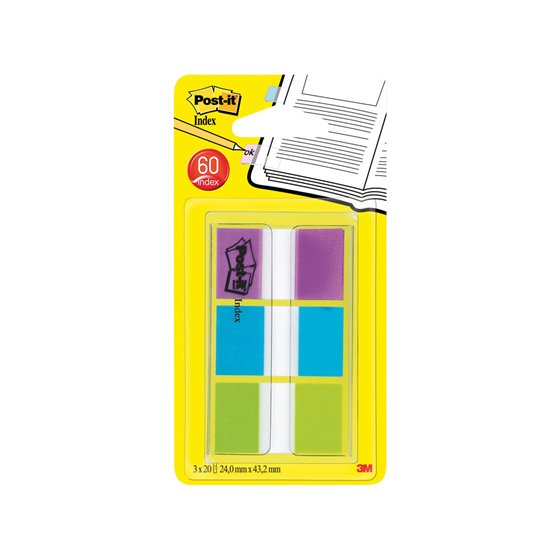 Banderitas Separadoras Post-Index 680-Roy Verde Azul Y Violeta Dispensador Funda 3X20