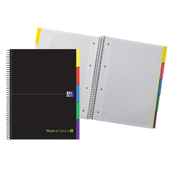 Cuaderno Espiral Oxford Ebook 5 Tapa Extradura Din A4+ 100 H Con Separadores Cuadricula 5 Mm Black'N Colors Verde