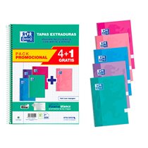Cuaderno Espiral Oxford Tapa Extradura Folio 80 Hojas Cuadro 4 Mm Con Pizarra Blancapack 4+1 Colores Tendencia