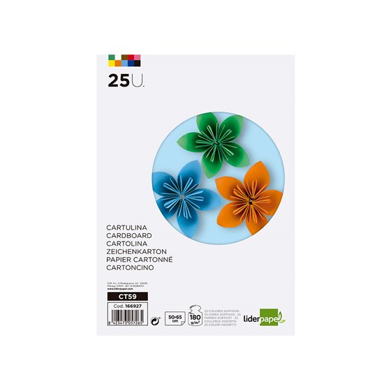 Cartulina Liderpapel 50X65 Cm 180G/M2 25 Colores Surtidos Paquete De 25 Hojas