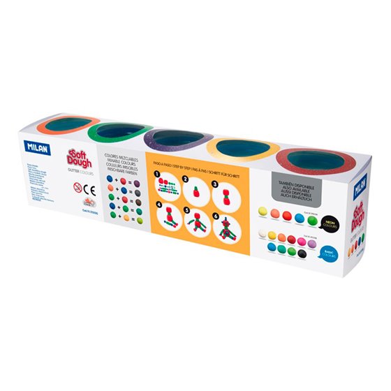 Pasta Milan Para Modelar Soft Dough Glitter Caja De 5 Botes Colores Surtidos 142 G