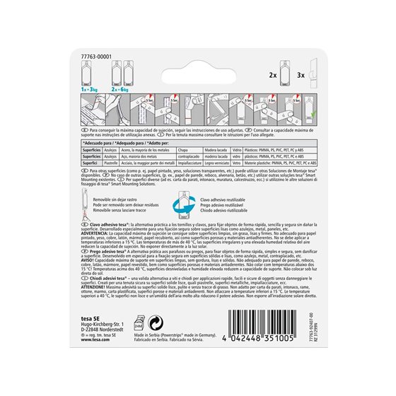 Clavo Autoadhesivo Tesa Sujecion Hasta 2 Kg Uso Azulejos Removible Blister De 2 Unidades