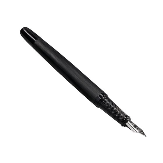 Pluma Y Frasco De Tinta Belius Origen 1995 Aluminio Textura Cepillada Color Negro Tinta Negra Caja Diseño