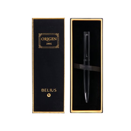 Boligrafo Belius Origen 1995 Aluminio Textura Cepillada Color Negro Tinta Azul Caja De Diseño