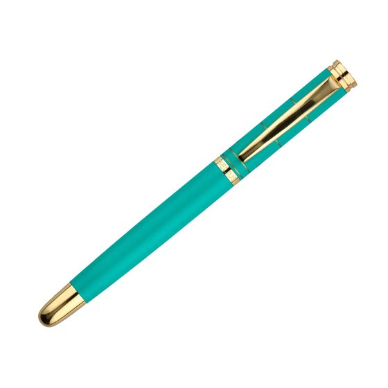 Pluma Belius Soiree Aluminio Color Art Deco Turquesa Y Dorado Tinta Azul Caja De Diseño
