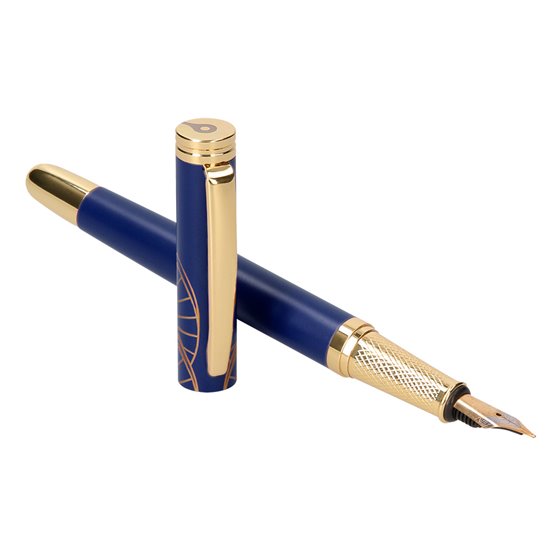 Pluma Belius Soiree Aluminio Color Art Deco Azul Marino Y Dorado Tinta Azul Caja De Diseño