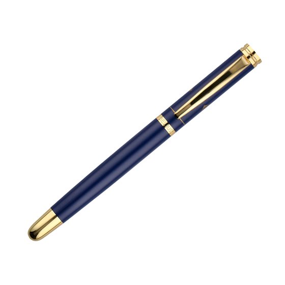Pluma Belius Soiree Aluminio Color Art Deco Azul Marino Y Dorado Tinta Azul Caja De Diseño