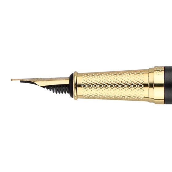 Pluma Belius Soiree Aluminio Color Art Deco Negro Y Dorado Tinta Azul Caja De Diseño