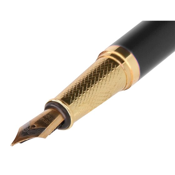 Pluma Belius Soiree Aluminio Color Art Deco Negro Y Dorado Tinta Azul Caja De Diseño