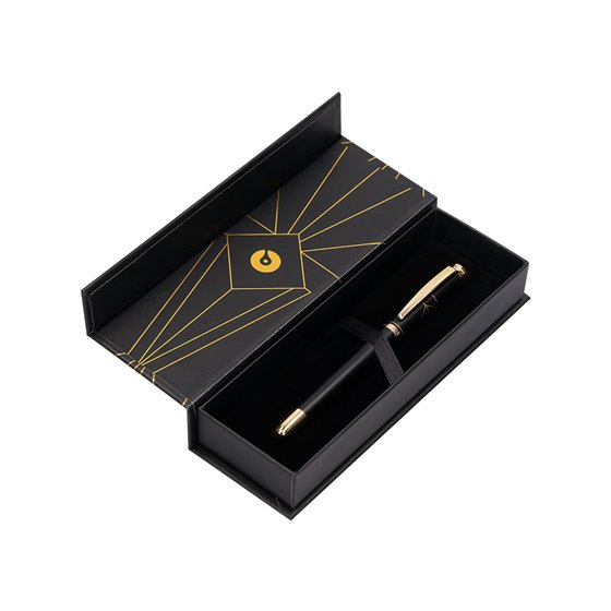 Pluma Belius Soiree Aluminio Color Art Deco Negro Y Dorado Tinta Azul Caja De Diseño