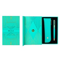 Pluma Y Estuche Belius Soiree Color Art Deco Turquesa Dorado Tinta Azul Caja De Diseño